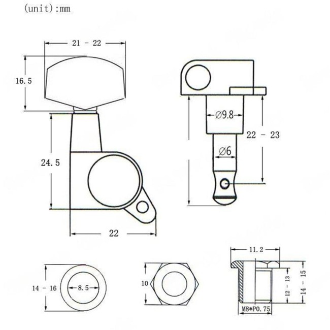 Ģitāras stīgu spriegotāji DSF-AE-CH (3+3)