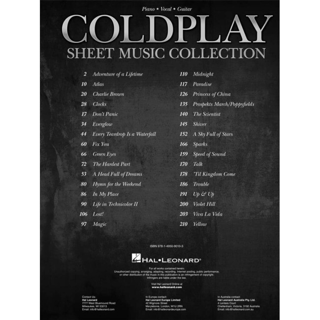Coldplay: Music Collection (Klavieres, Ģitāra, Vokāls)